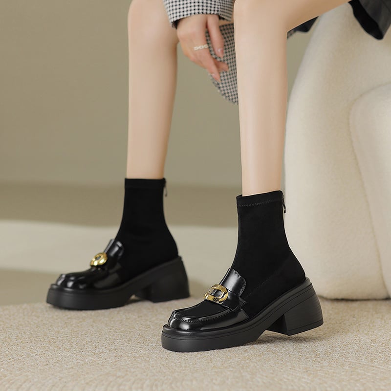CHIKO Wakeisha Round Toe Block Heels Ankle Boots