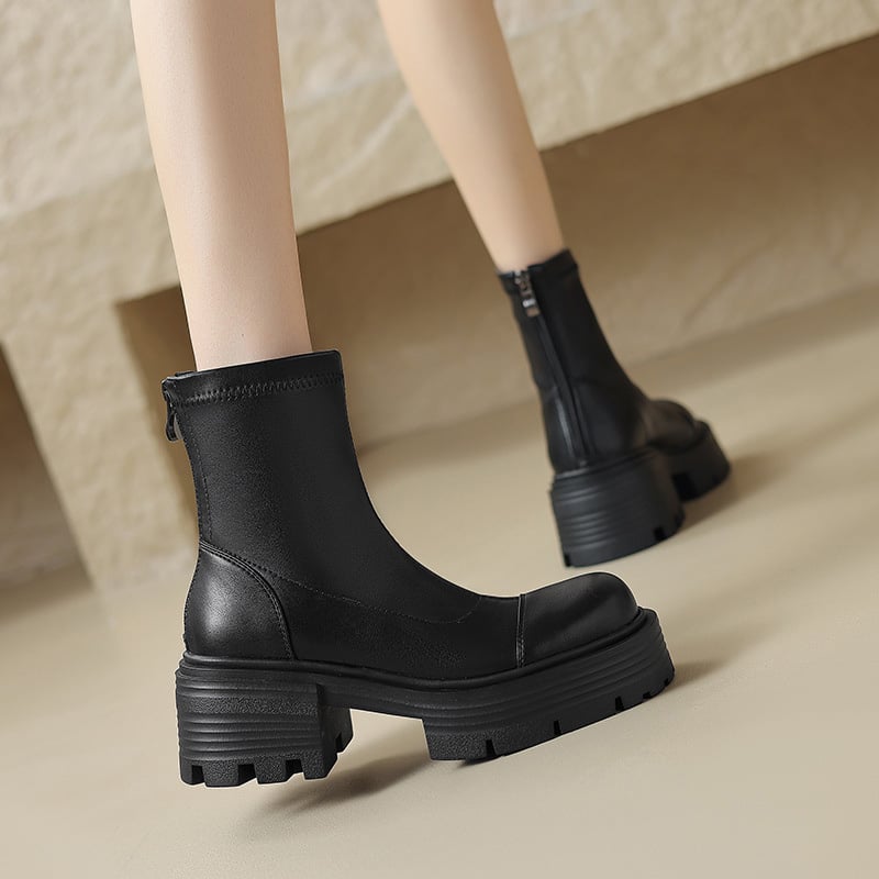 CHIKO Adhara Round Toe Block Heels Ankle Boots