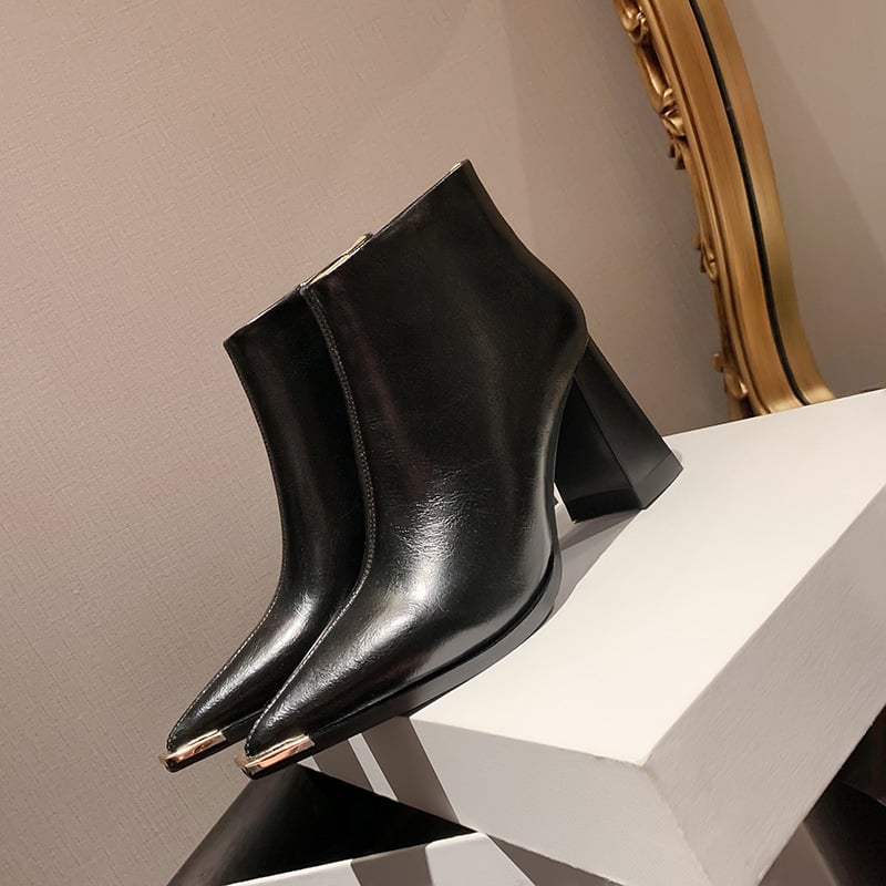 CHIKO Hafsa Pointy Toe Block Heels Ankle Boots