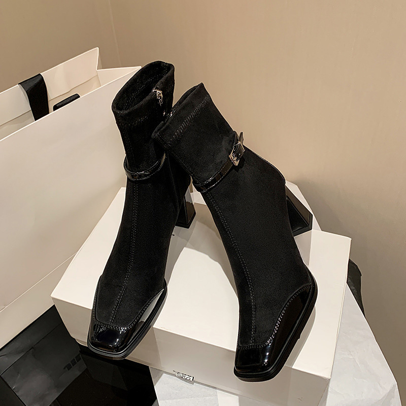 CHIKO Halimah Square Toe Block Heels Ankle Boots