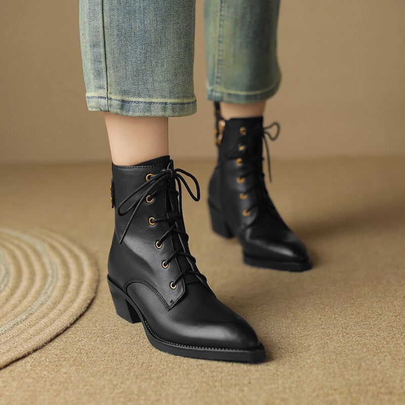 CHIKO Almira Pointy Toe Block Heels Ankle Boots