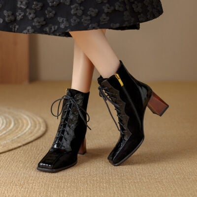 CHIKO Ava Square Toe Block Heels Ankle Boots