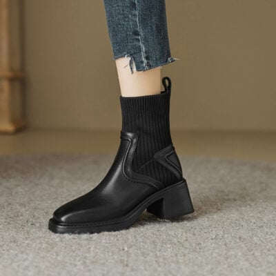 CHIKO Charlotte Square Toe Block Heels Ankle Boots