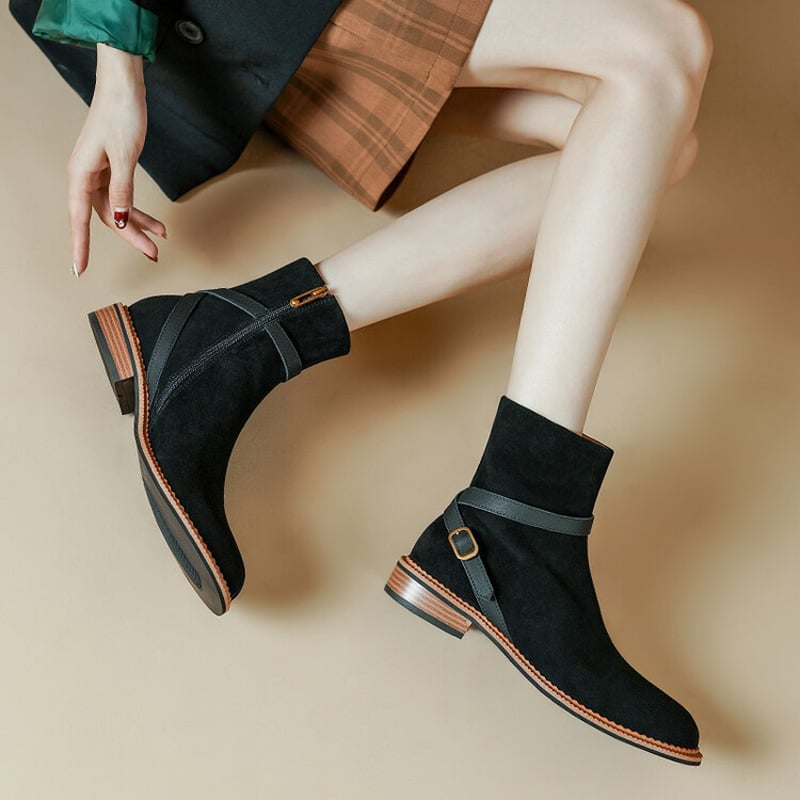 CHIKO Jamelia Round Toe Block Heels Ankle Boots