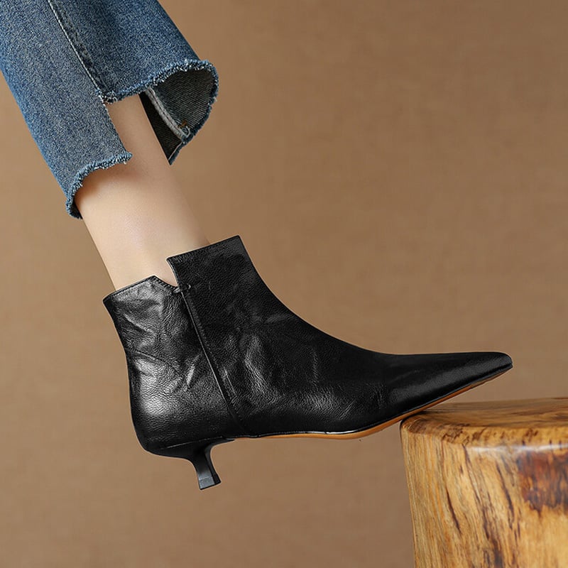 CHIKO Claire Pointy Toe Kitten Heels Ankle Boots