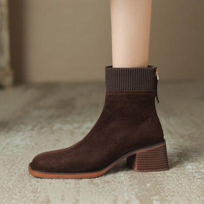 CHIKO Lucy Square Toe Block Heels Ankle Boots