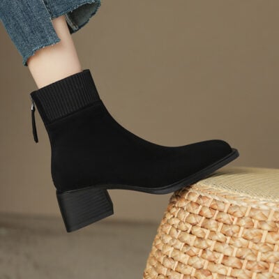 CHIKO Lucy Square Toe Block Heels Ankle Boots