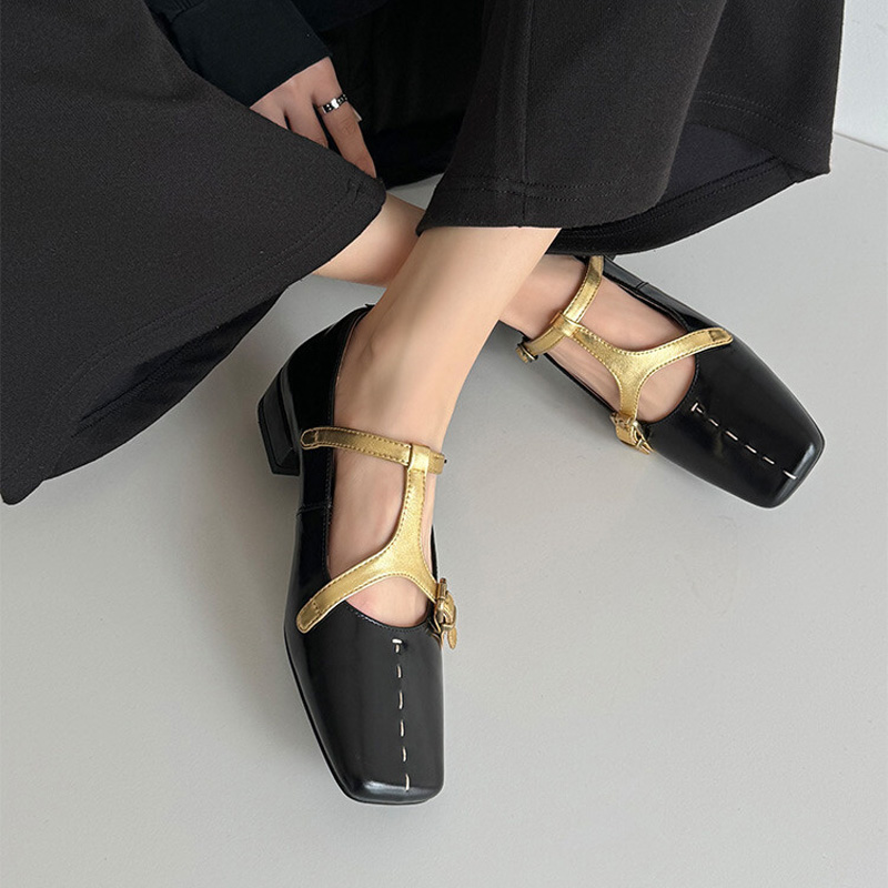 CHIKO Elsie Square Toe Block Heels T-Strap Shoes