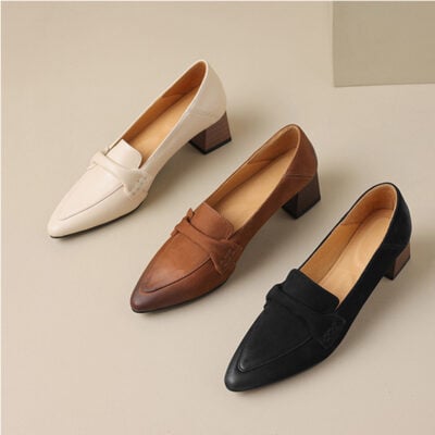 CHIKO Kimberly Pointy Toe Block Heels Loafers Shoes
