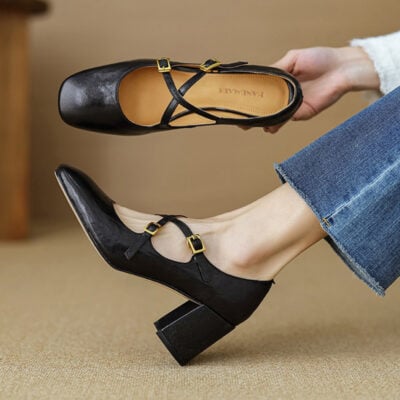 CHIKO Evangeline Square Toe Block Heels Pumps Shoes