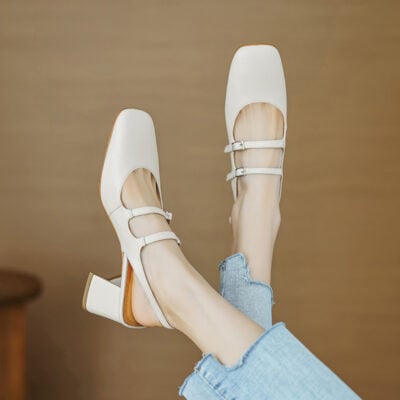 CHIKO Miracle Square Toe Block Heels Slingback Shoes