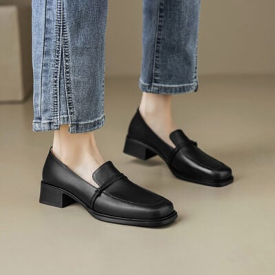 CHIKO Calliope Square Toe Block Heels Loafers Shoes