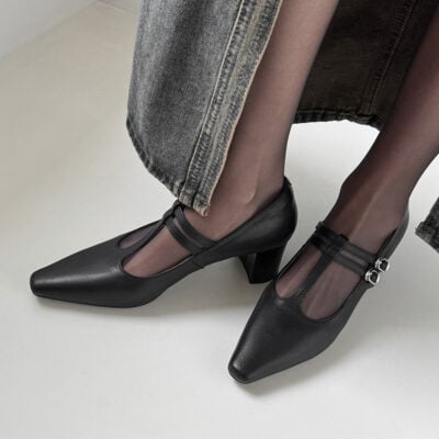 CHIKO Jacqueline Pointy Toe Block Heels T-Strap Shoes