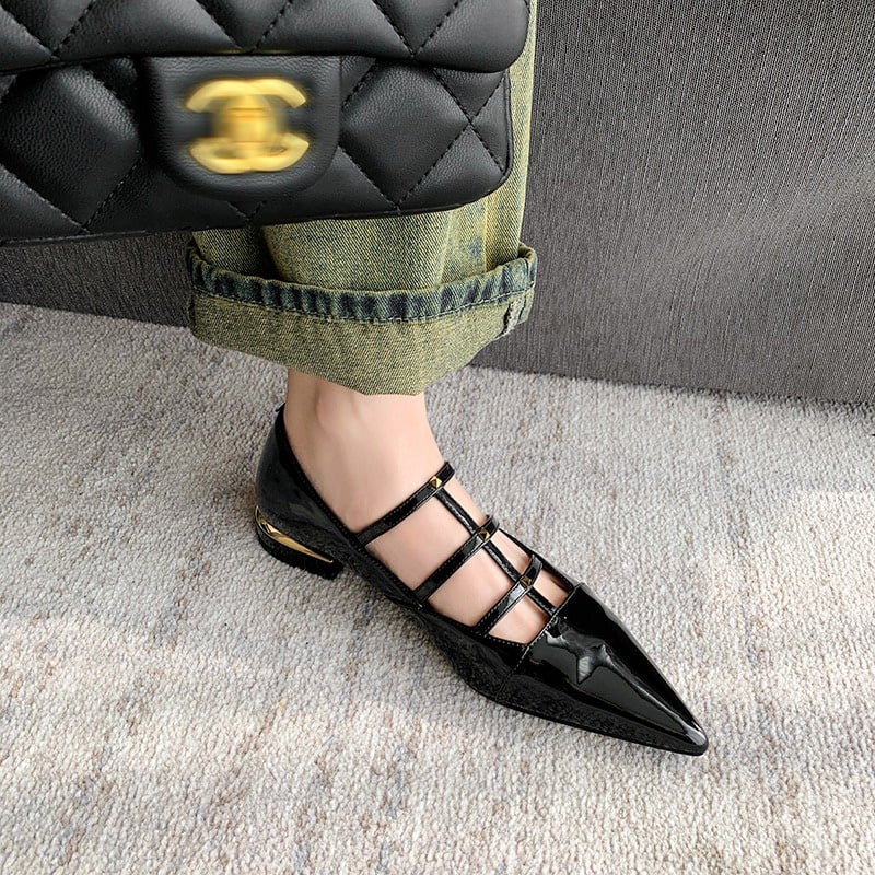 CHIKO Jennifer Pointy Toe Block Heels T-Strap Shoes