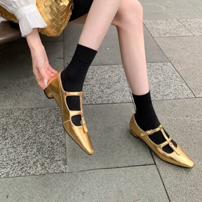 CHIKO Jazlyn Pointy Toe Block Heels T-Strap Shoes