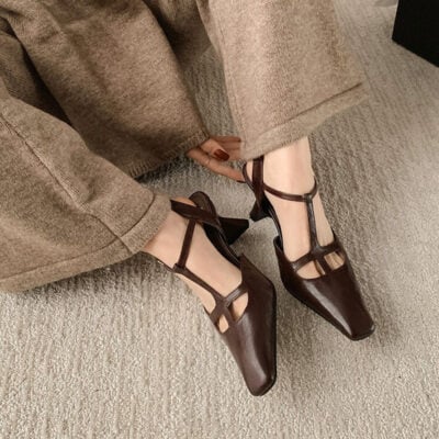 CHIKO Brinley Square Toe Chunky Heels T-Strap Shoes