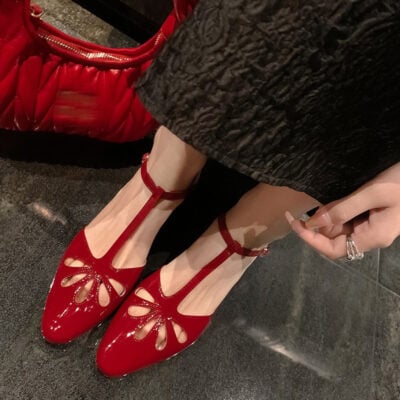 CHIKO Rosalia Round Toe Block Heels T-Strap Shoes