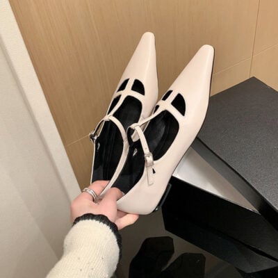 CHIKO Mina Pointy Toe Block Heels T-Strap Shoes
