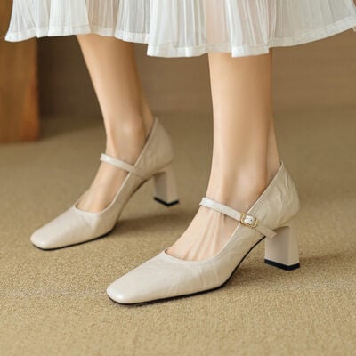 CHIKO Analia Square Toe Chunky Heels Mary Jane Shoes