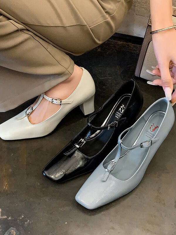 CHIKO Devan Square Toe Block Heels T-Strap Shoes