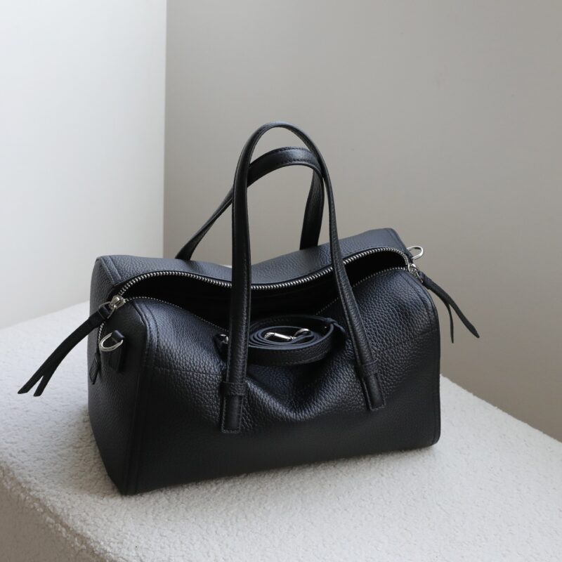 2603BFN260128-3 CHIKO Dinny Pebbled Leather Bowling Bag – Structured Boston Shoulder Purse