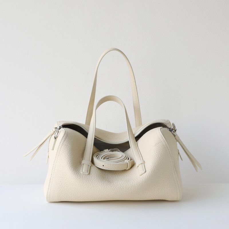 2603BFN260128-6 CHIKO Dinny Pebbled Leather Bowling Bag – Structured Boston Shoulder Purse