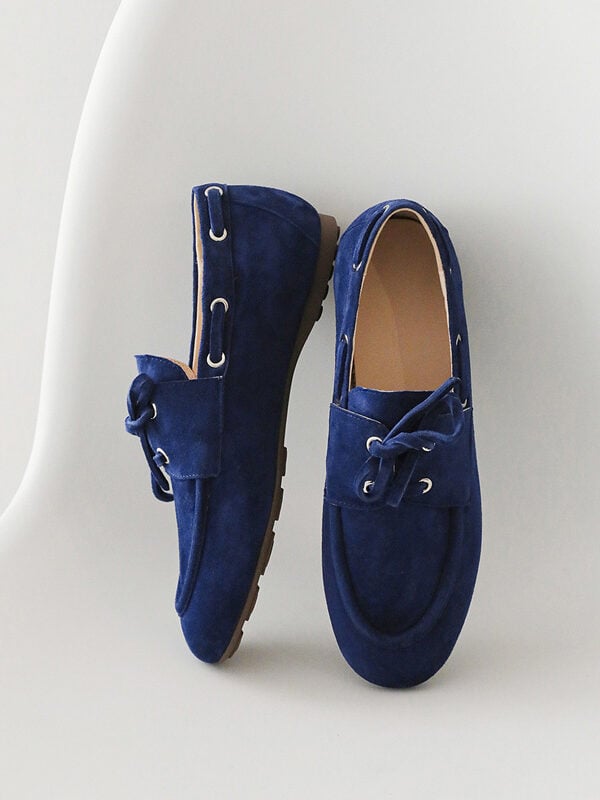 blue suede boat shoes women