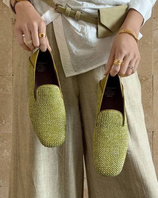 Square Toe Block Heels Minimalist Mesh Loafer Flats in green