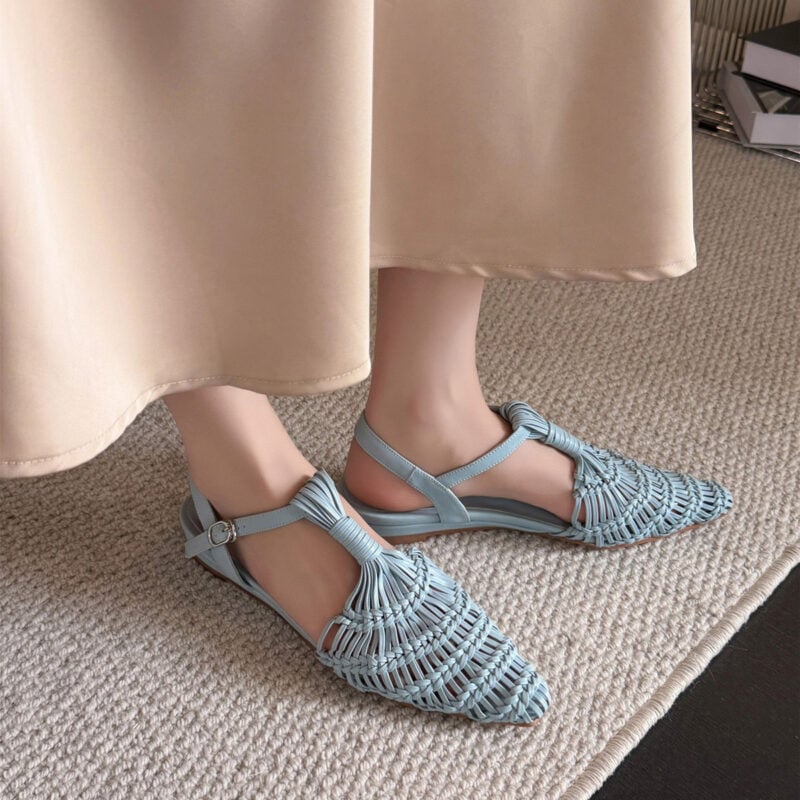 2606BLH30700-3 CHIKO Em Pointy Toe Wedge T-Strap Shoes