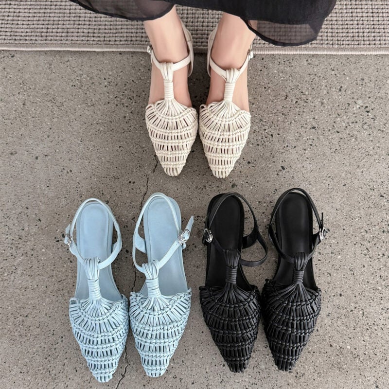 2606BLH30700-5 CHIKO Em Pointy Toe Wedge T-Strap Shoes