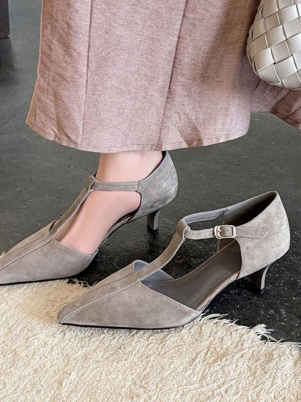 CHIKO Elvira Pointy Toe Kitten Heels T-Strap Shoes