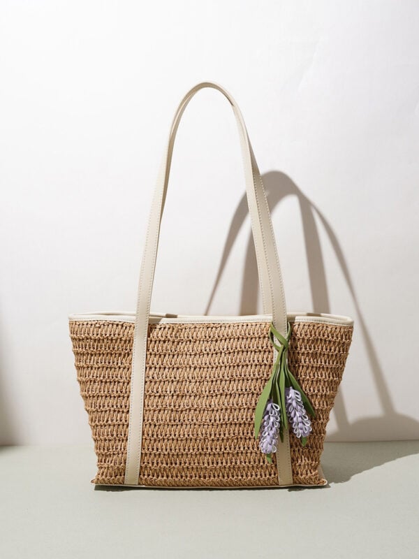 CHIKO Woven Straw Tote Bag with Leather Straps