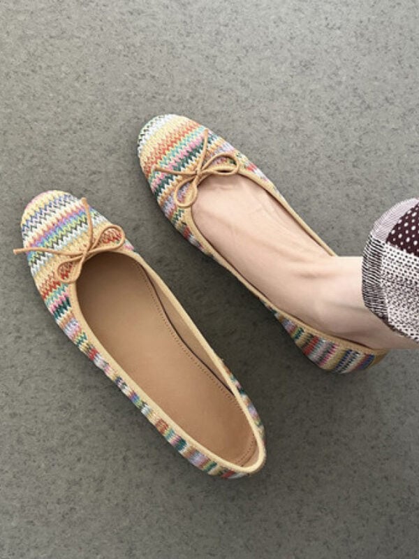 2606YXY3056-C-2782-1 CHIKO Emilia Round Toe Block Heels Raffia Ballerina Flats