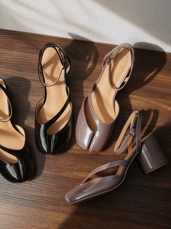 CHIKO Faun Round Toe Chunky Heels Pumps Shoes, Tabi Shoes