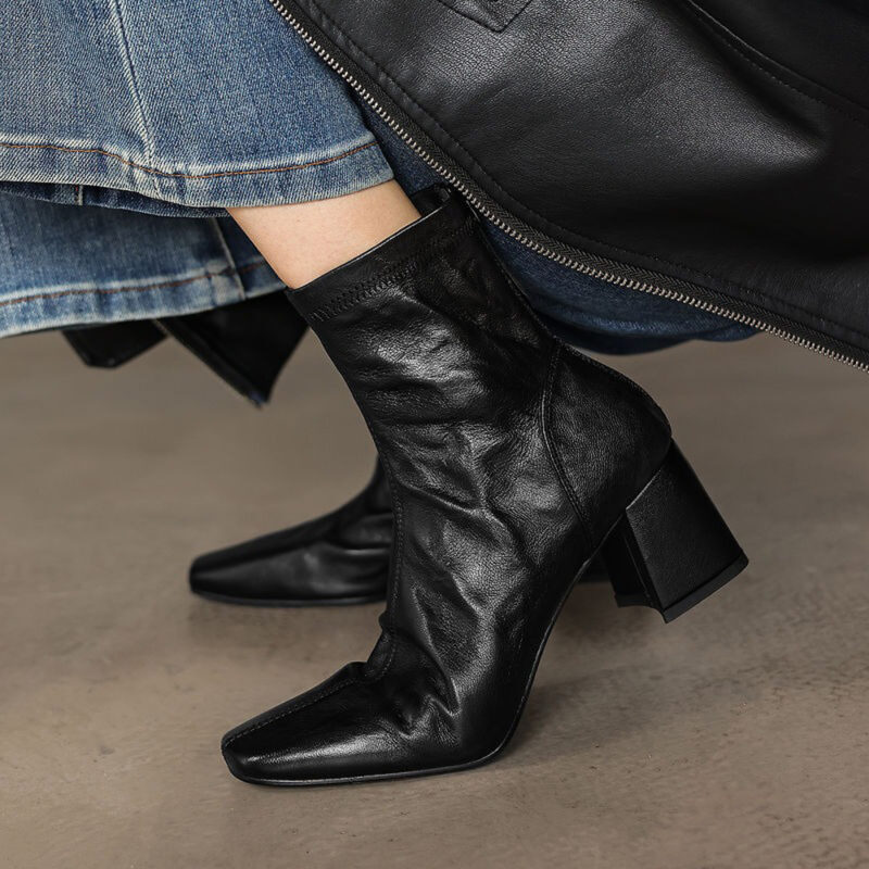 2608TD0203-4 CHIKO Francyne Square Toe Block Heels Ankle Boots